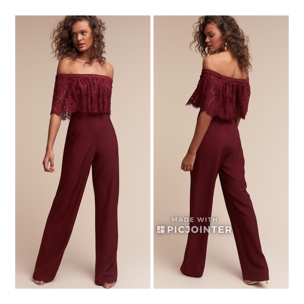 Theia Bridal Wine Mila Jumpsuit 4 0 Maroon - Picture 2 of 6